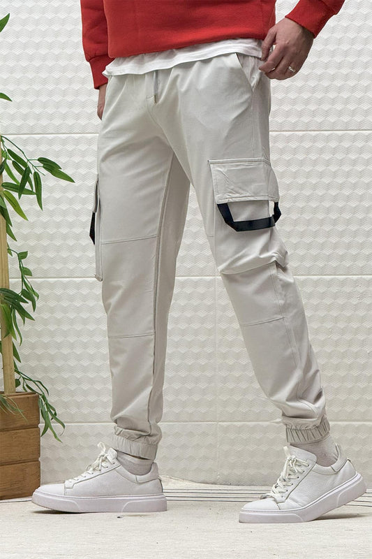 Erkek Kargo Cepli Mevsimlik Jogger Pantolon - Açık Gri