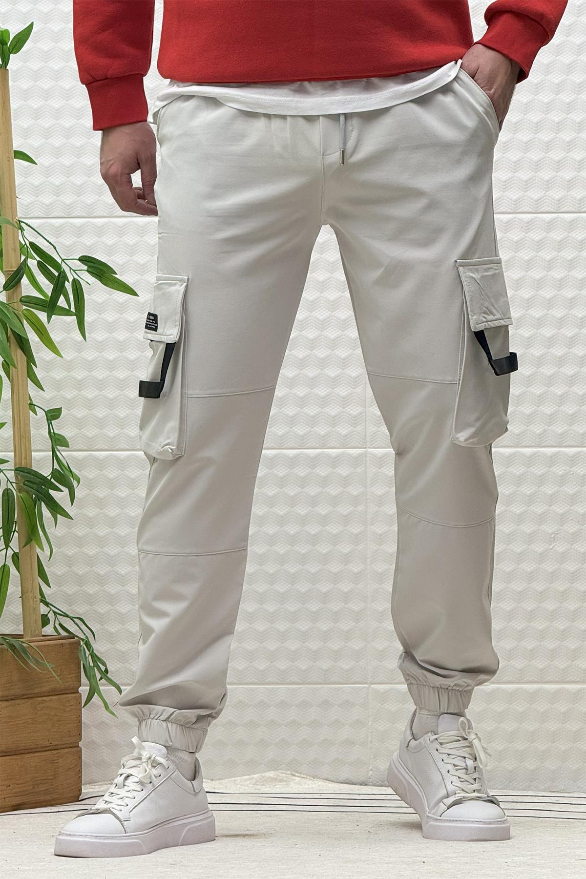 Erkek Kargo Cepli Mevsimlik Jogger Pantolon - Açık Gri