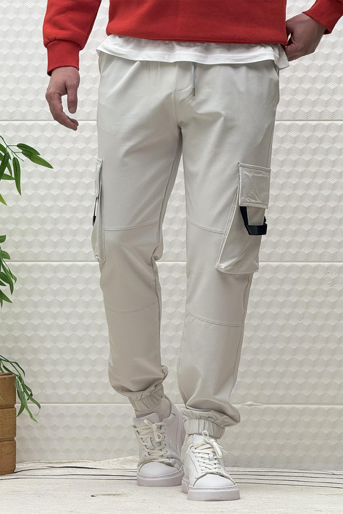 Erkek Kargo Cepli Mevsimlik Jogger Pantolon - Açık Gri
