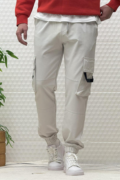 Erkek Kargo Cepli Mevsimlik Jogger Pantolon - Açık Gri