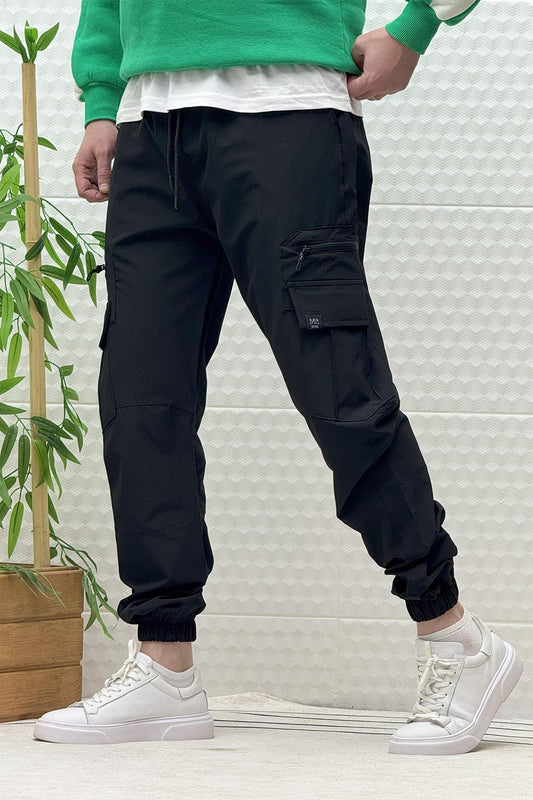 Erkek Kargo Cepli Modelli Paraşüt Jogger Pantolon - Siyah