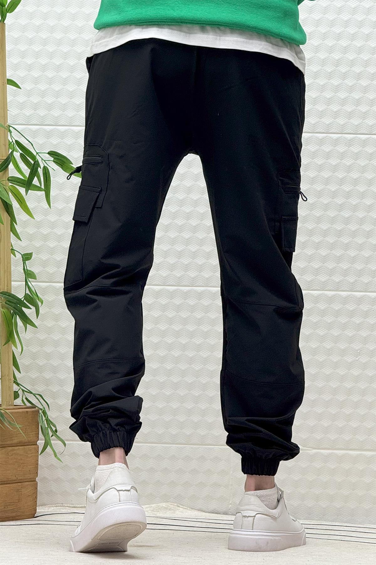 Erkek Kargo Cepli Modelli Paraşüt Jogger Pantolon - Siyah