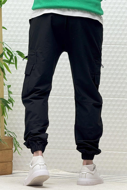 Erkek Kargo Cepli Modelli Paraşüt Jogger Pantolon - Siyah