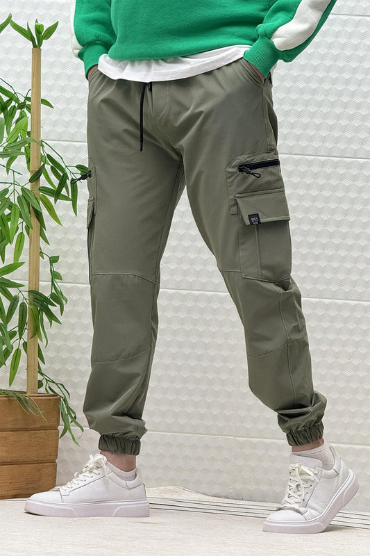 Erkek Kargo Cepli Modelli Paraşüt Jogger Pantolon - Haki Yeşil