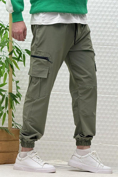 Erkek Kargo Cepli Modelli Paraşüt Jogger Pantolon - Haki Yeşil