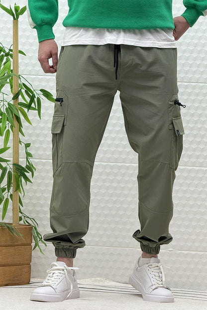 Erkek Kargo Cepli Modelli Paraşüt Jogger Pantolon - Haki Yeşil