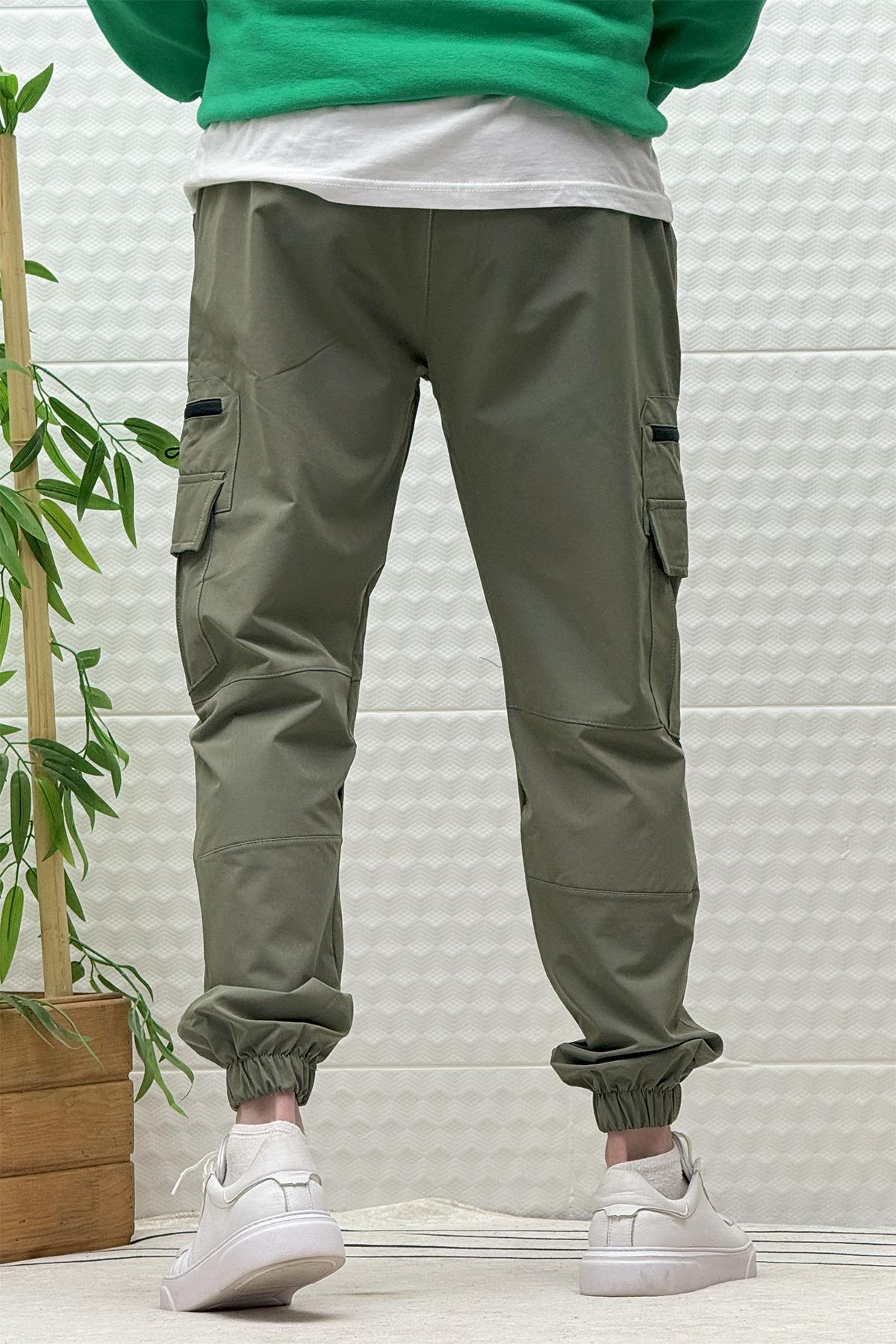 Erkek Kargo Cepli Modelli Paraşüt Jogger Pantolon - Haki Yeşil