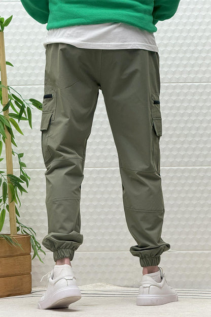 Erkek Kargo Cepli Modelli Paraşüt Jogger Pantolon - Haki Yeşil