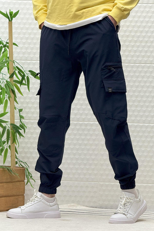 Erkek Kargo Cepli Modelli Paraşüt Jogger Pantolon - Lacivert