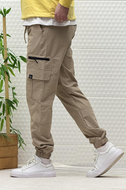 Erkek Kargo Cepli Modelli Paraşüt Jogger Pantolon - Vizon