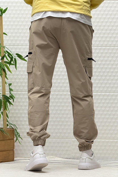 Erkek Kargo Cepli Modelli Paraşüt Jogger Pantolon - Vizon