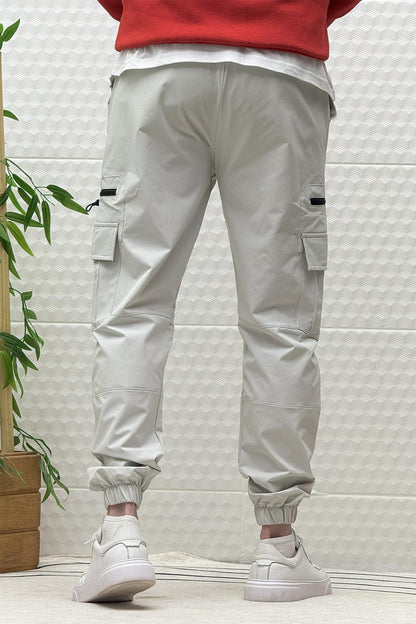 Erkek Kargo Cepli Modelli Paraşüt Jogger Pantolon - Açık Gri