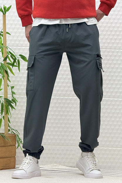Erkek Kargo Cepli Modelli Paraşüt Jogger Pantolon - Füme