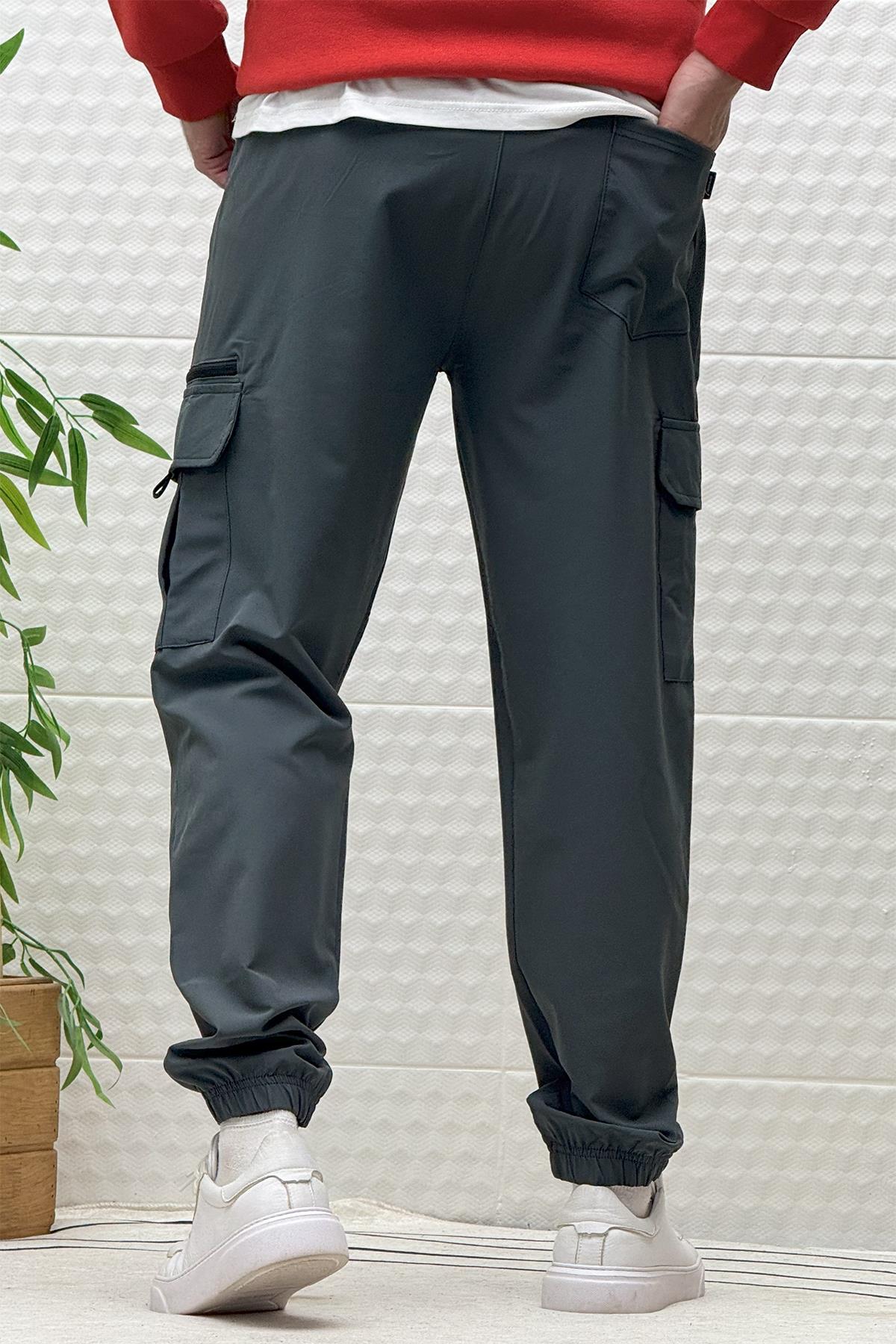 Erkek Kargo Cepli Modelli Paraşüt Jogger Pantolon - Füme