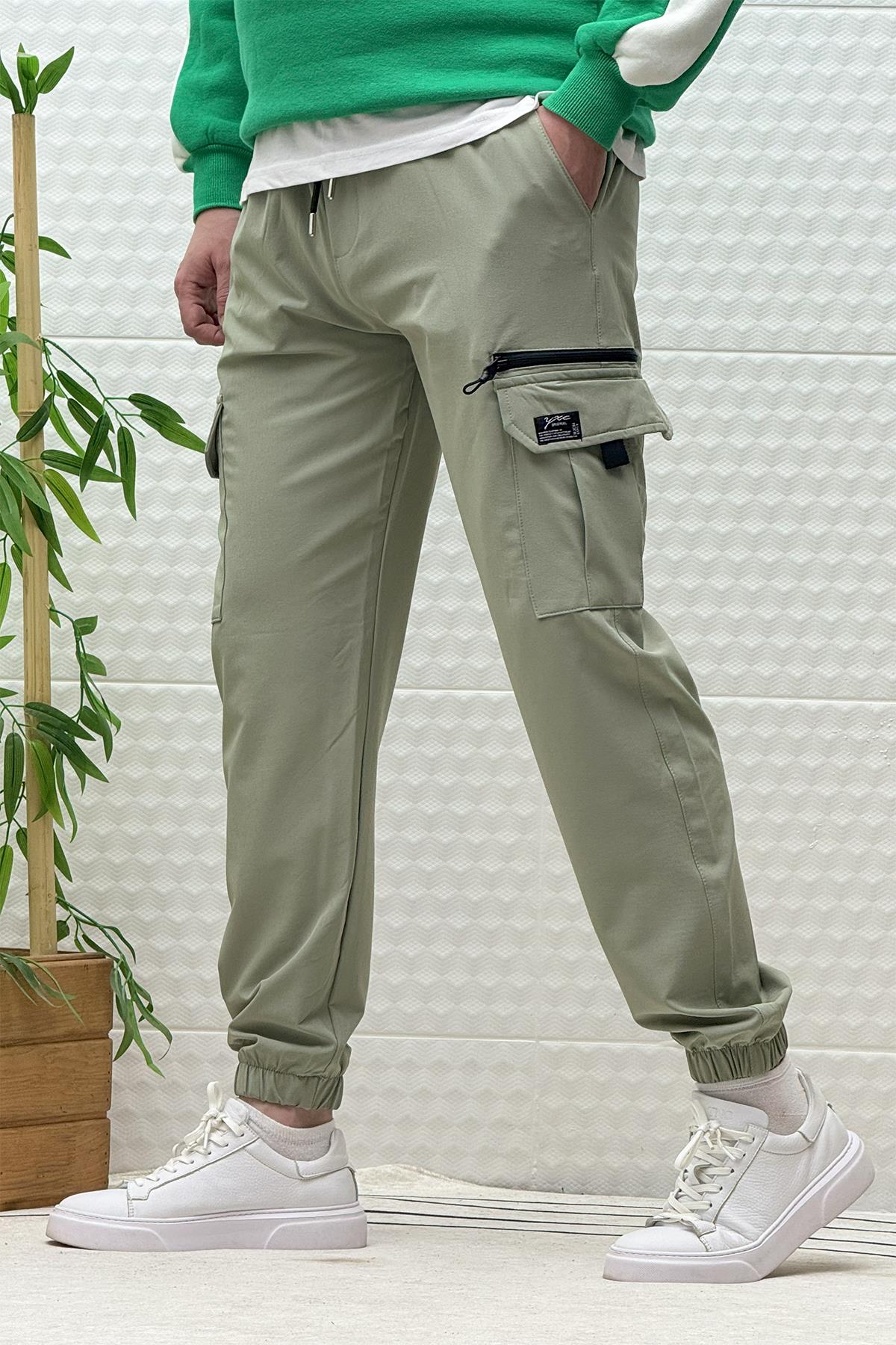 Erkek Kargo Cepli Modelli Paraşüt Jogger Pantolon - Su Yeşili