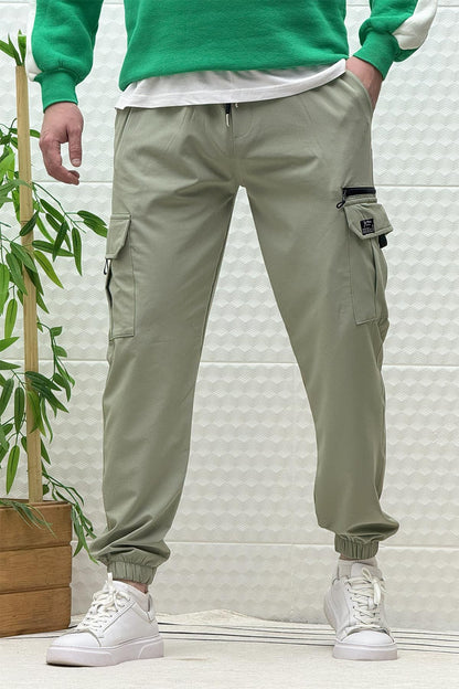 Erkek Kargo Cepli Modelli Paraşüt Jogger Pantolon - Su Yeşili