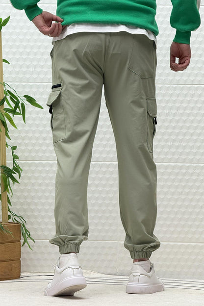 Erkek Kargo Cepli Modelli Paraşüt Jogger Pantolon - Su Yeşili