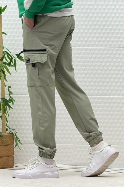 Erkek Kargo Cepli Modelli Paraşüt Jogger Pantolon - Su Yeşili