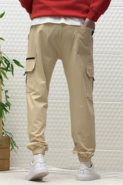 Erkek Kargo Cepli Modelli Paraşüt Jogger Pantolon - Bej