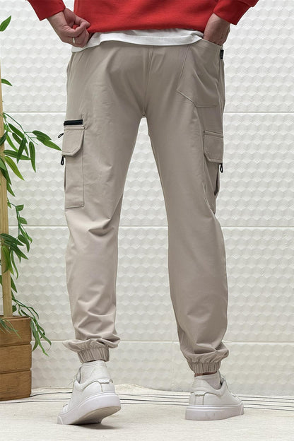 Erkek Kargo Cepli Modelli Paraşüt Jogger Pantolon - Taş Rengi