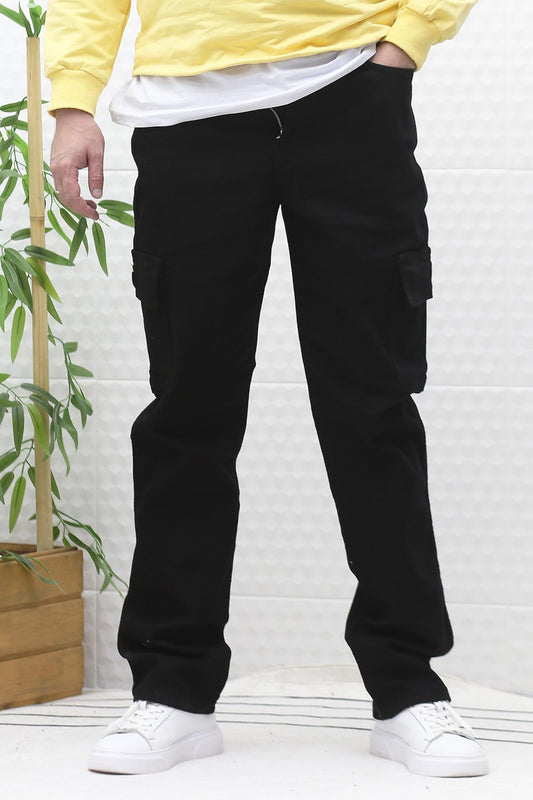 Erkek Kargo Cepli Rahat Kesim Baggy Kot Pantolon - Siyah