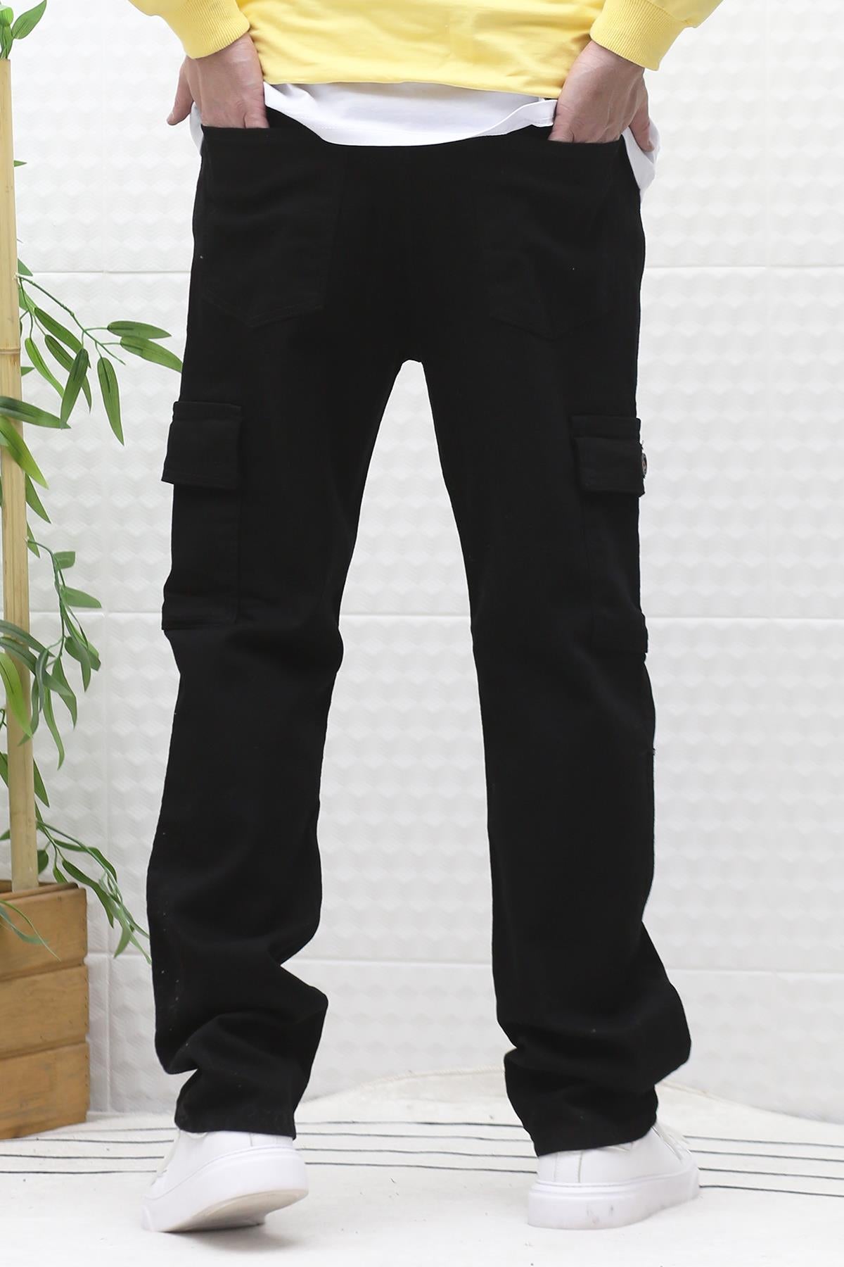 Erkek Kargo Cepli Rahat Kesim Baggy Kot Pantolon - Siyah