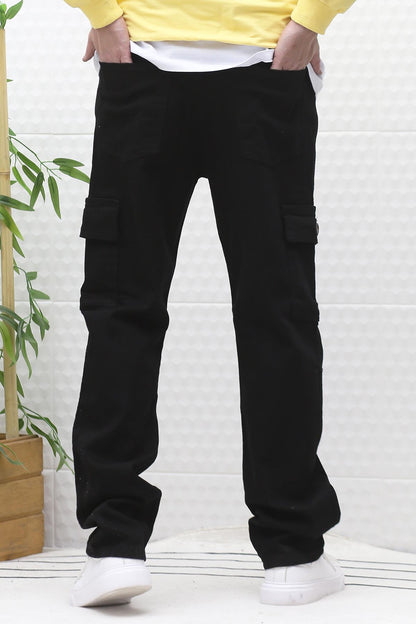 Erkek Kargo Cepli Rahat Kesim Baggy Kot Pantolon - Siyah