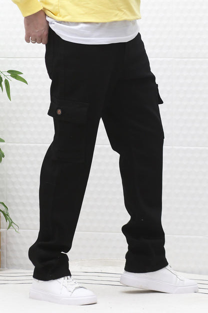 Erkek Kargo Cepli Rahat Kesim Baggy Kot Pantolon - Siyah