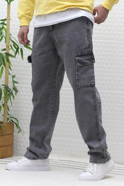 Erkek Kargo Cepli Rahat Kesim Baggy Kot Pantolon - Füme