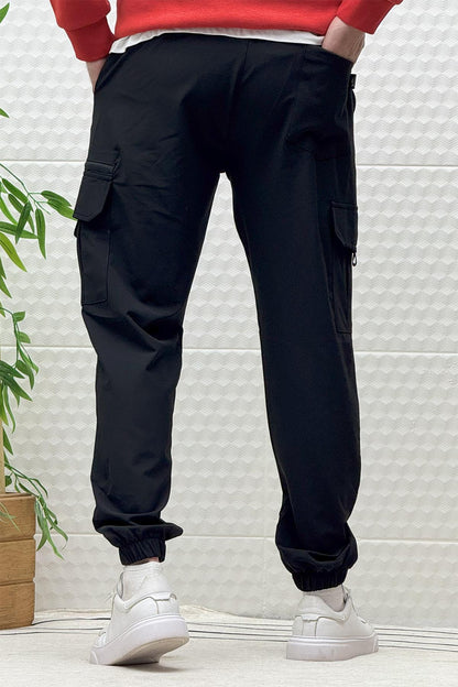 Erkek Kargo Cepli Rahat Kullanım Paraşüt Jogger Pantolon - Siyah