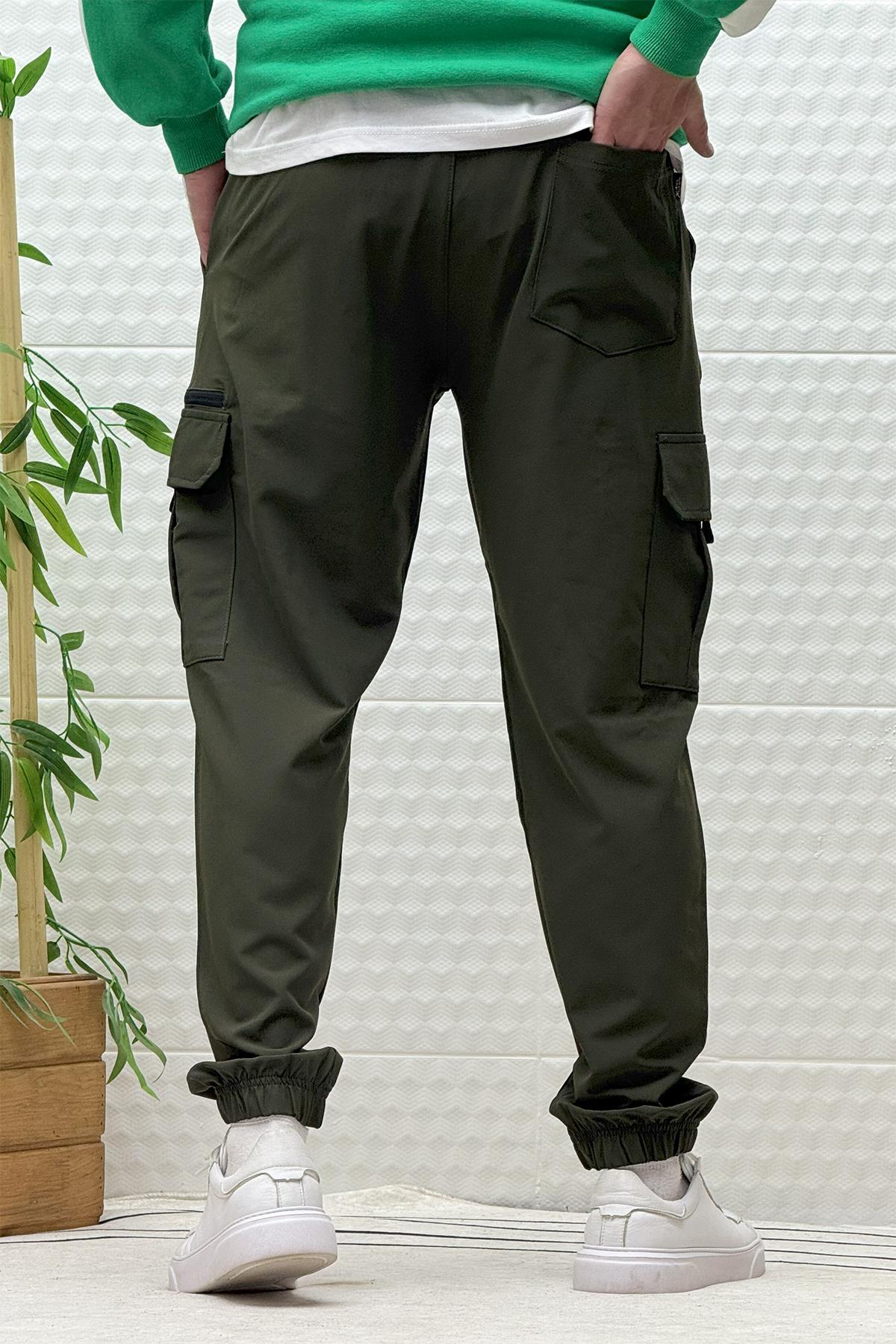 Erkek Kargo Cepli Rahat Kullanım Paraşüt Jogger Pantolon - Haki Yeşil