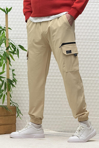 Erkek Kargo Cepli Rahat Kullanım Paraşüt Jogger Pantolon - Bej