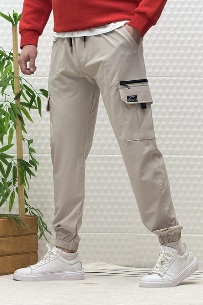 Erkek Kargo Cepli Rahat Kullanım Paraşüt Jogger Pantolon - Taş Rengi