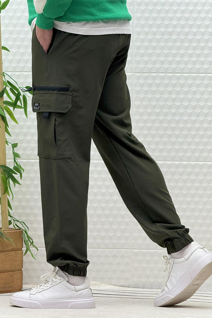 Erkek Kargo Cepli Rahat Kullanım Paraşüt Jogger Pantolon - Haki Yeşil