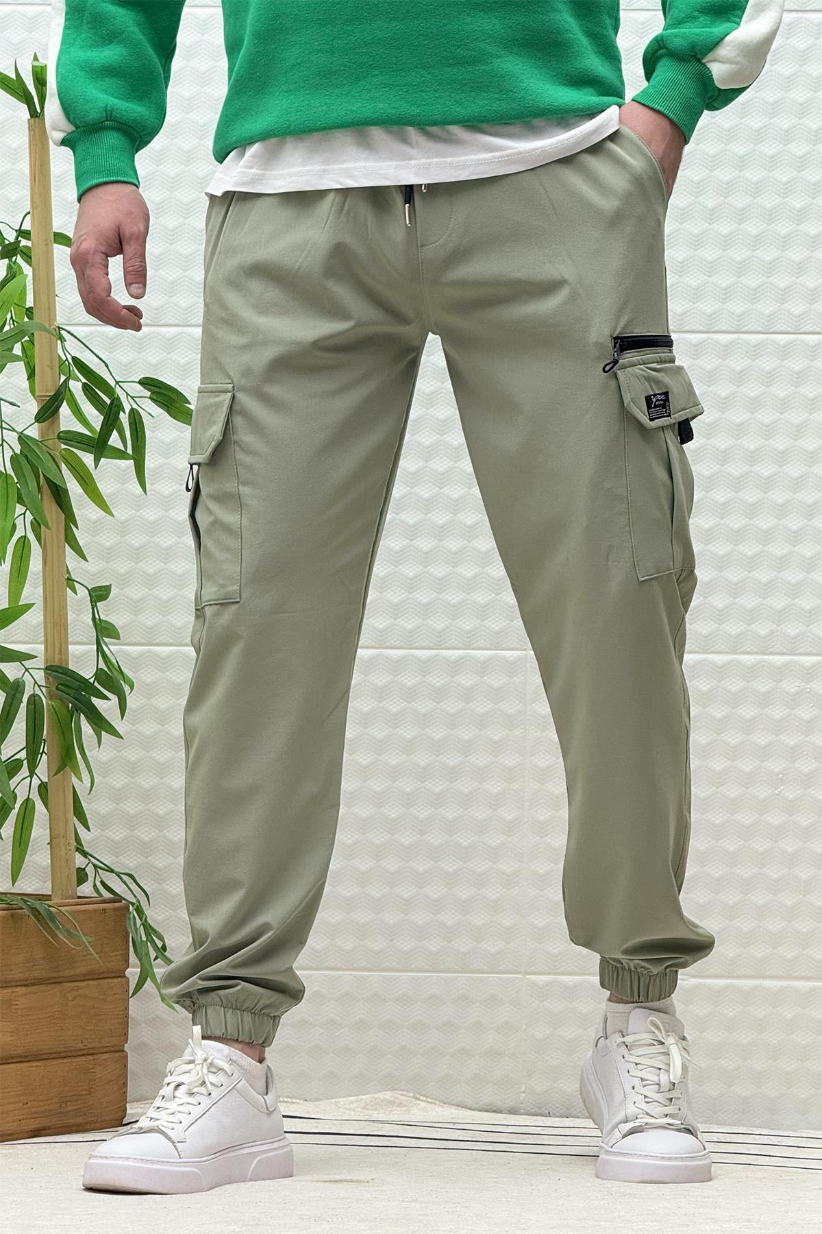 Erkek Kargo Cepli Rahat Kullanım Paraşüt Jogger Pantolon - Yeşil