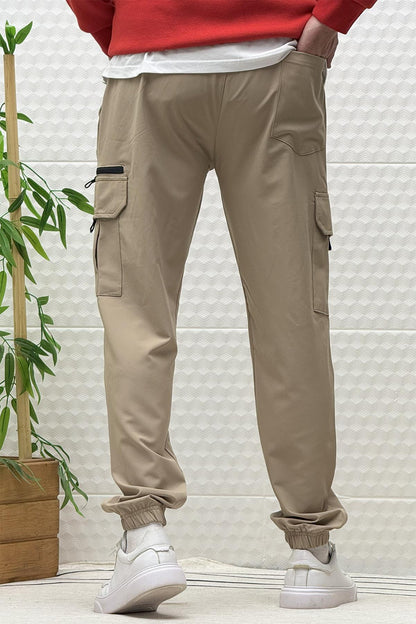 Erkek Kargo Cepli Rahat Kullanım Paraşüt Jogger Pantolon - Vizon