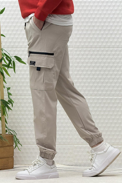 Erkek Kargo Cepli Rahat Kullanım Paraşüt Jogger Pantolon - Taş Rengi