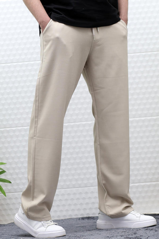 Erkek Yazlık Kumaş Baggy Beli Lastikli Pantolon - Bej
