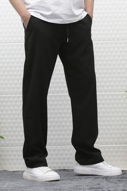 Erkek Yazlık Kumaş Baggy Beli Lastikli Pantolon - Siyah