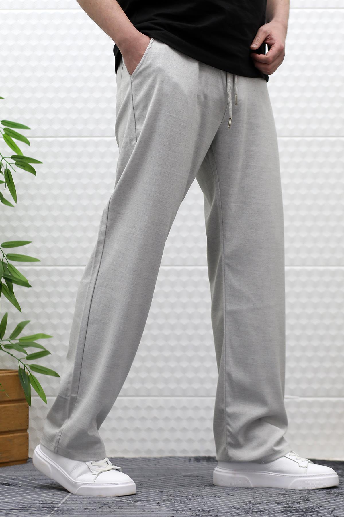 Erkek Yazlık Kumaş Baggy Beli Lastikli Pantolon - Gri