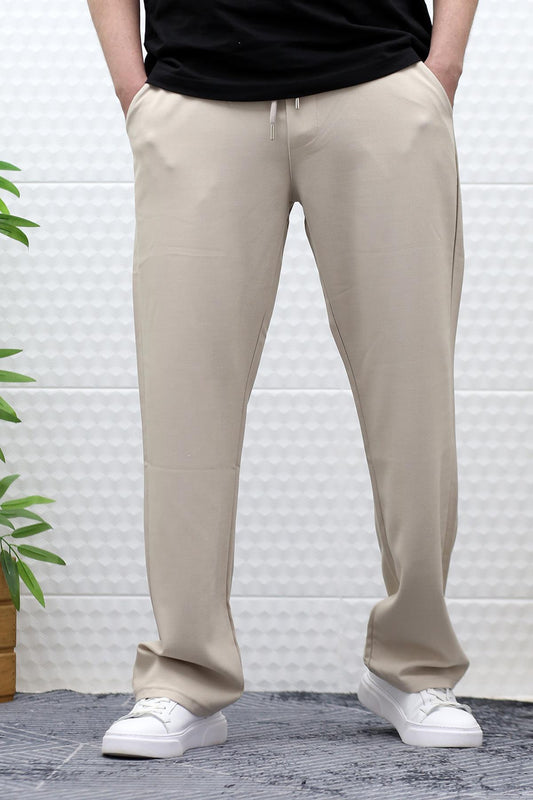 Erkek Yazlık Kumaş Baggy Beli Lastikli Pantolon - Bej