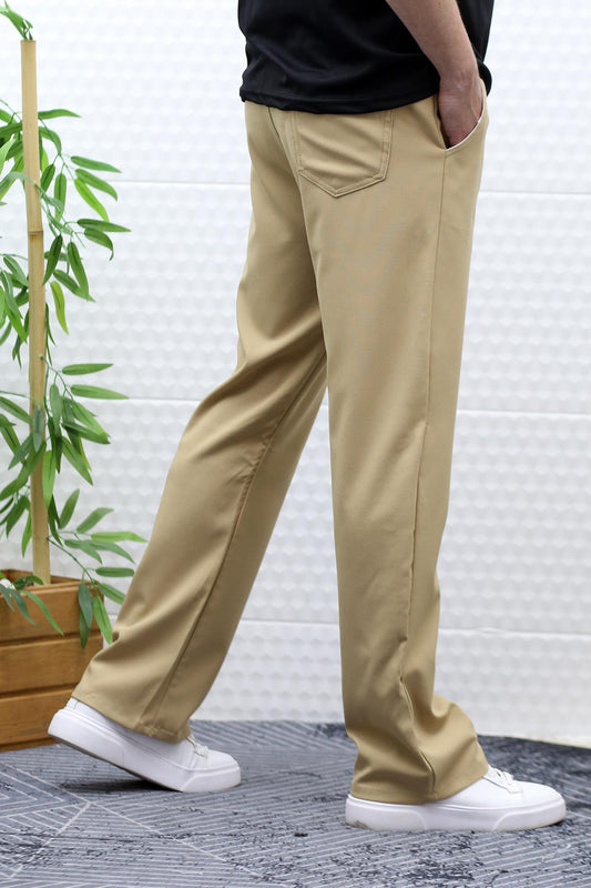 Erkek Yazlık Kumaş Baggy Beli Lastikli Pantolon - Sütlü Kahve