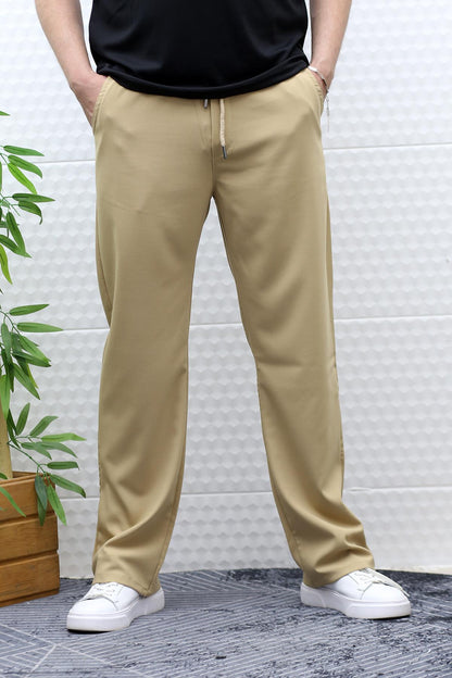 Erkek Yazlık Kumaş Baggy Beli Lastikli Pantolon - Sütlü Kahve