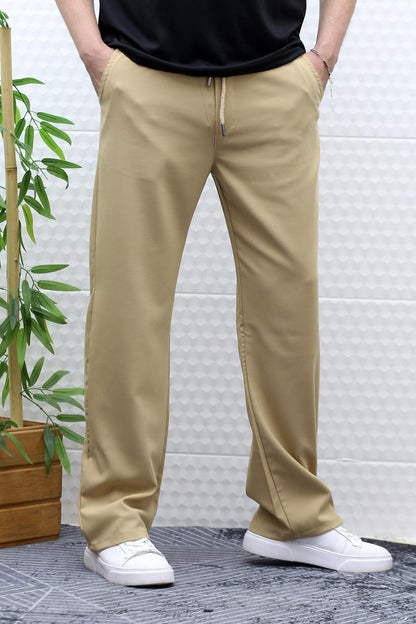 Erkek Yazlık Kumaş Baggy Beli Lastikli Pantolon - Sütlü Kahve
