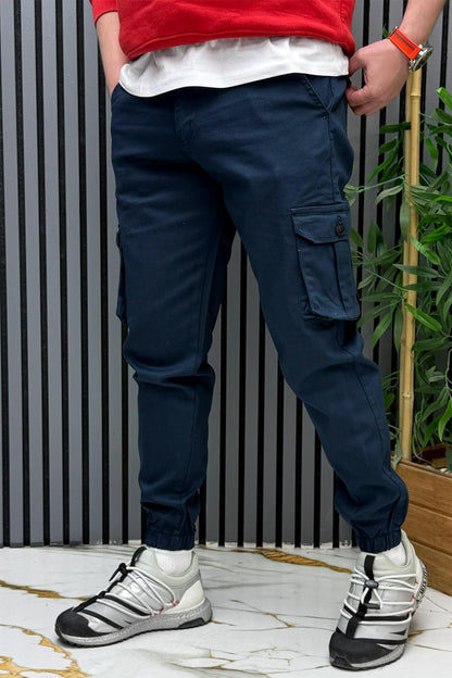 Erkek Keten Likralı Gabardin Kargo Cepli Pantolon (6 CEPLİ) - Lacivert