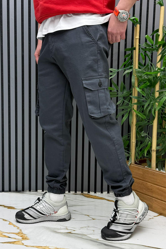 Erkek Keten Likralı Gabardin Kargo Cepli Pantolon (6 CEPLİ) - Antrasit