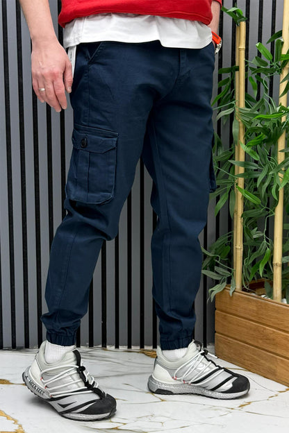 Erkek Keten Likralı Gabardin Kargo Cepli Pantolon (6 CEPLİ) - Lacivert