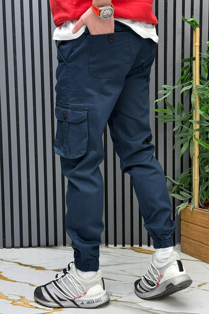 Erkek Keten Likralı Gabardin Kargo Cepli Pantolon (6 CEPLİ) - Lacivert