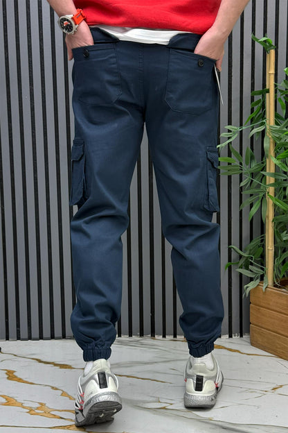 Erkek Keten Likralı Gabardin Kargo Cepli Pantolon (6 CEPLİ) - Lacivert