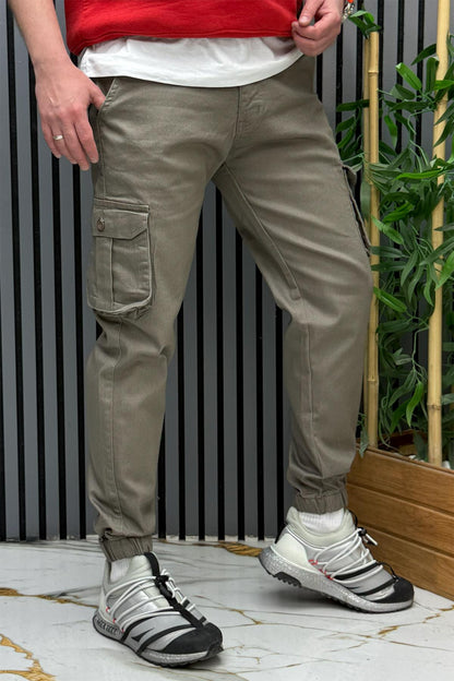 Erkek Keten Likralı Gabardin Kargo Cepli Pantolon (6 CEPLİ) - Vizon